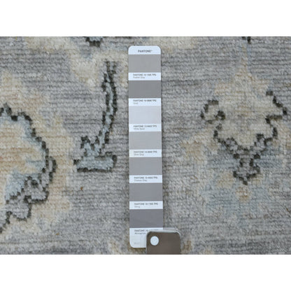 Oushak And Peshawar Wool Hand Knotted Rug Grey Ivory 3.5X10.2 -O068967