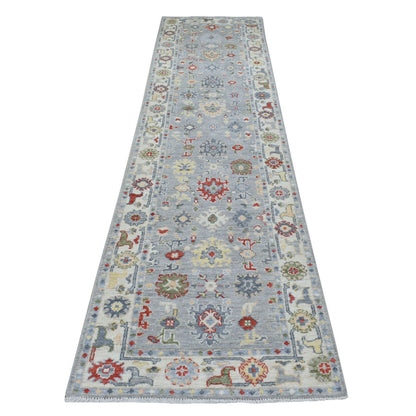 Oushak And Peshawar Wool Hand Knotted Rug Grey Ivory 2.10X11.7 -O068977