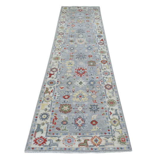Oushak And Peshawar Wool Hand Knotted Rug Grey Ivory 2.10X11.7 -O068977
