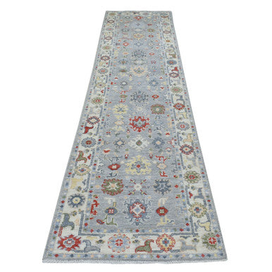 Oushak And Peshawar Wool Hand Knotted Rug Grey Ivory 2.10X11.7 -O068977