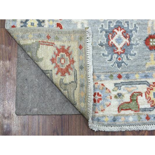 Oushak And Peshawar Wool Hand Knotted Rug Grey Ivory 2.10X11.7 -O068977