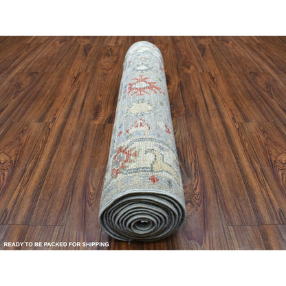 Oushak And Peshawar Wool Hand Knotted Rug Grey Ivory 2.10X11.7 -O068977