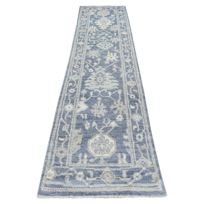 Oushak And Peshawar Wool Hand Knotted Rug Grey Charcoal Gray 2.7X11.5 -O068980