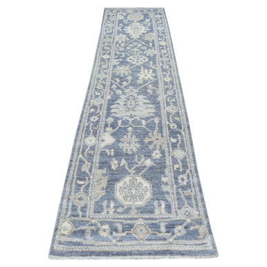 Oushak And Peshawar Wool Hand Knotted Rug Grey Charcoal Gray 2.7X11.5 -O068980