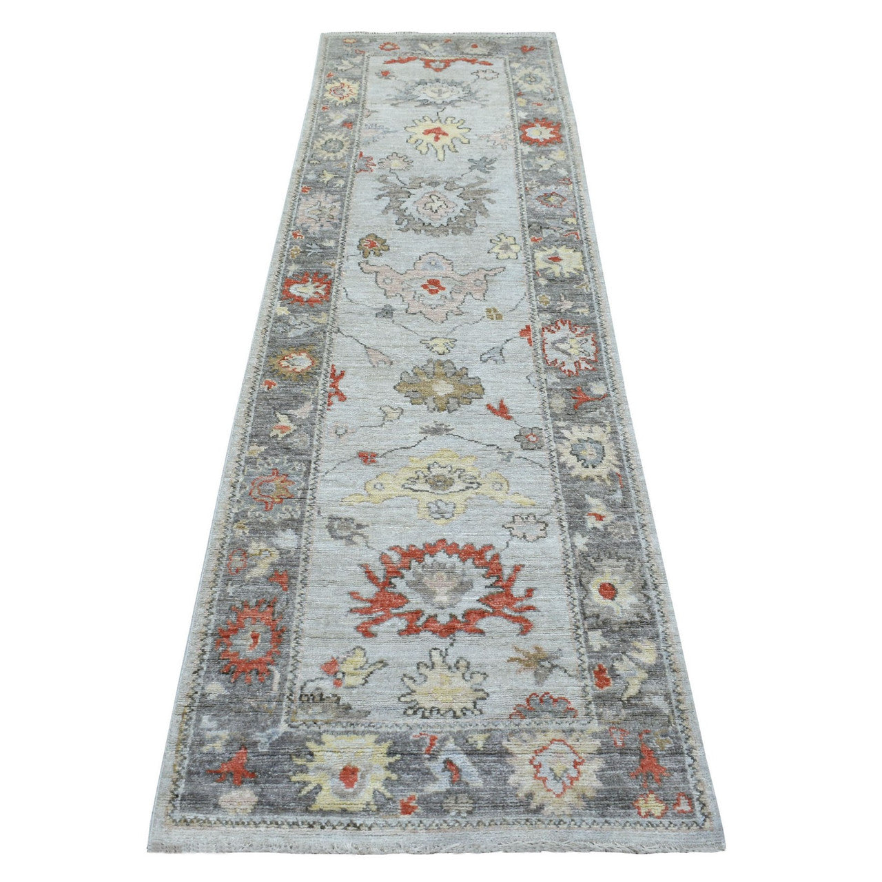 Ivory 2'9" x 9'5" Oushak And Peshawar Hand knotted Wool Rug - Sku: O068982
