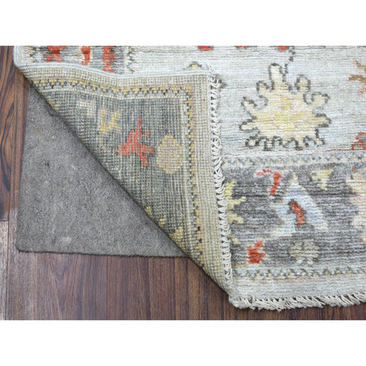 Oushak And Peshawar Wool Hand Knotted Rug Ivory Gray 2.9X9.5 -O068982