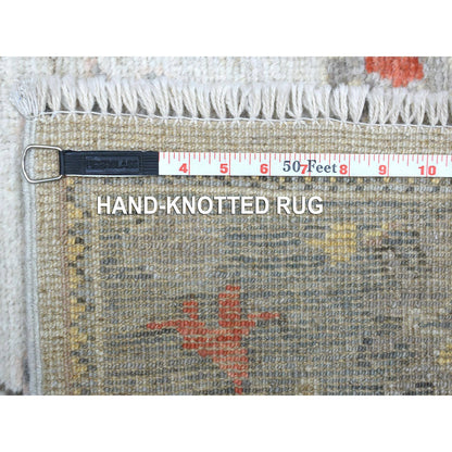 Oushak And Peshawar Wool Hand Knotted Rug Ivory Gray 2.9X9.5 -O068982