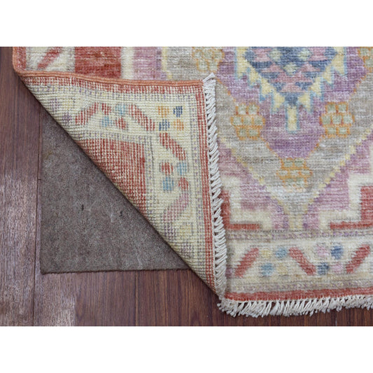 Oushak And Peshawar Wool Hand Knotted Rug Red Ivory 2.10X9.6 -O068985