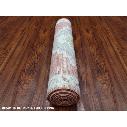 Oushak And Peshawar Wool Hand Knotted Rug Red Ivory 2.10X9.6 -O068985