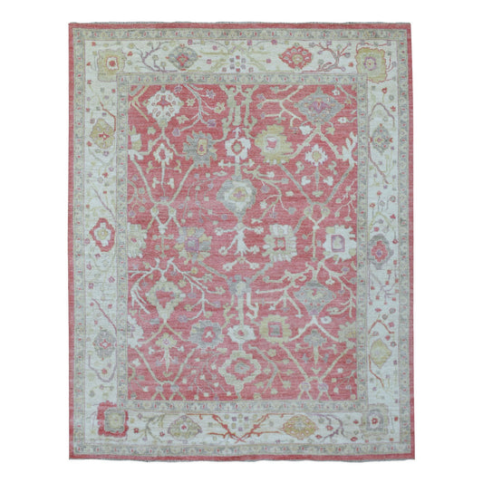 Oushak And Peshawar Wool Hand Knotted Rug Pink Ivory 8.0X9.10 -O069026