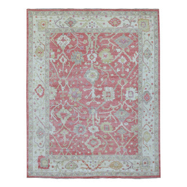 Oushak And Peshawar Wool Hand Knotted Rug Pink Ivory 8.0X9.10 -O069026