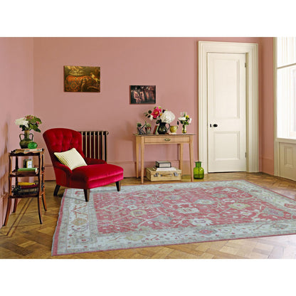 Oushak And Peshawar Wool Hand Knotted Rug Pink Ivory 8.0X9.10 -O069026
