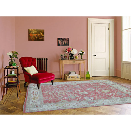Oushak And Peshawar Wool Hand Knotted Rug Pink Ivory 8.0X9.10 -O069026