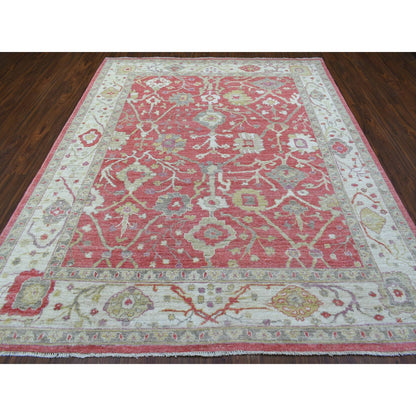 Oushak And Peshawar Wool Hand Knotted Rug Pink Ivory 8.0X9.10 -O069026