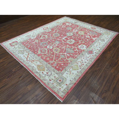 Oushak And Peshawar Wool Hand Knotted Rug Pink Ivory 8.0X9.10 -O069026