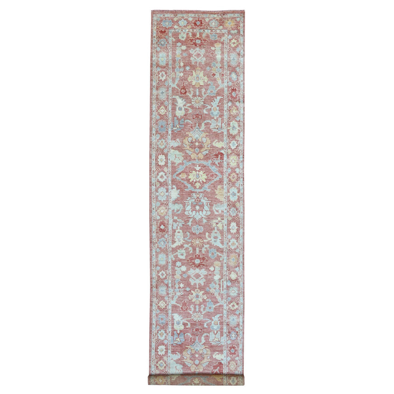 Pink 3'1" x 16'1" Oushak And Peshawar Hand knotted Wool Rug - Sku: O069056