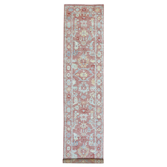 Oushak And Peshawar Wool Hand Knotted Rug Pink Pink 3.1X16.1 -O069056