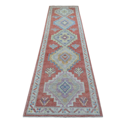 Oushak And Peshawar Wool Hand Knotted Rug Pink Ivory 2.9X10.5 -O069057