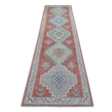 Oushak And Peshawar Wool Hand Knotted Rug Pink Ivory 2.9X10.5 -O069057