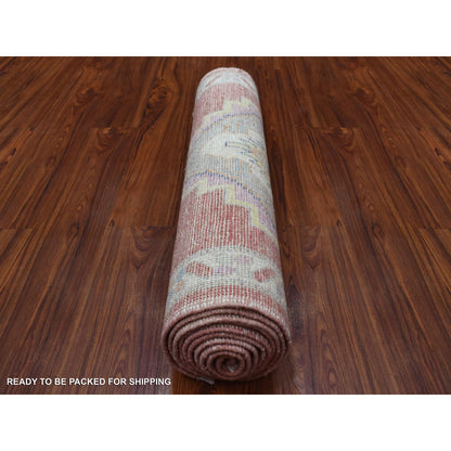 Oushak And Peshawar Wool Hand Knotted Rug Pink Ivory 2.9X10.5 -O069057