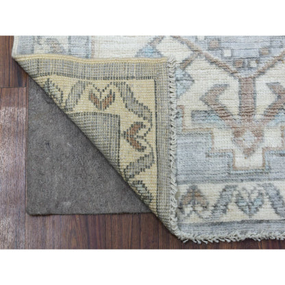 Tribal & Geometric Wool Hand Knotted Rug Grey Ivory 3.0X10.0 -O069073