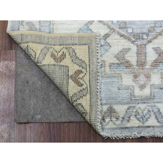 Tribal & Geometric Wool Hand Knotted Rug Grey Ivory 3.0X10.0 -O069073