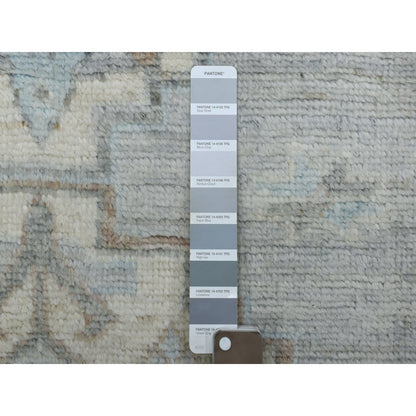 Tribal & Geometric Wool Hand Knotted Rug Grey Ivory 3.0X10.0 -O069073