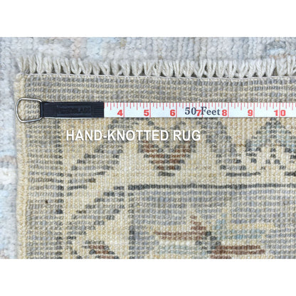 Tribal & Geometric Wool Hand Knotted Rug Grey Ivory 3.0X10.0 -O069073
