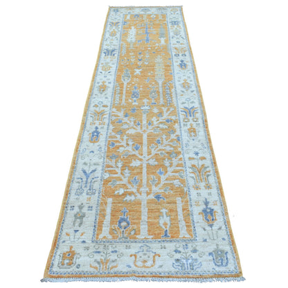 Oushak And Peshawar Wool Hand Knotted Rug Orange Ivory 2.8X10.0 -O069118
