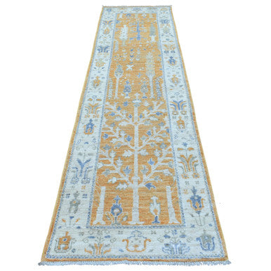 Oushak And Peshawar Wool Hand Knotted Rug Orange Ivory 2.8X10.0 -O069118