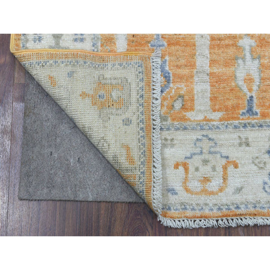 Oushak And Peshawar Wool Hand Knotted Rug Orange Ivory 2.8X10.0 -O069118