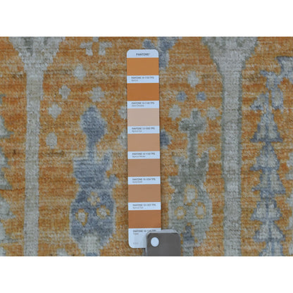 Oushak And Peshawar Wool Hand Knotted Rug Orange Ivory 2.8X10.0 -O069118