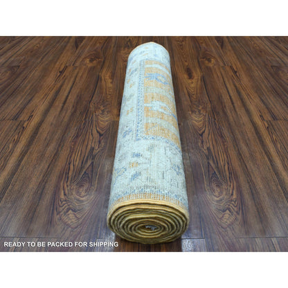 Oushak And Peshawar Wool Hand Knotted Rug Orange Ivory 2.8X10.0 -O069118