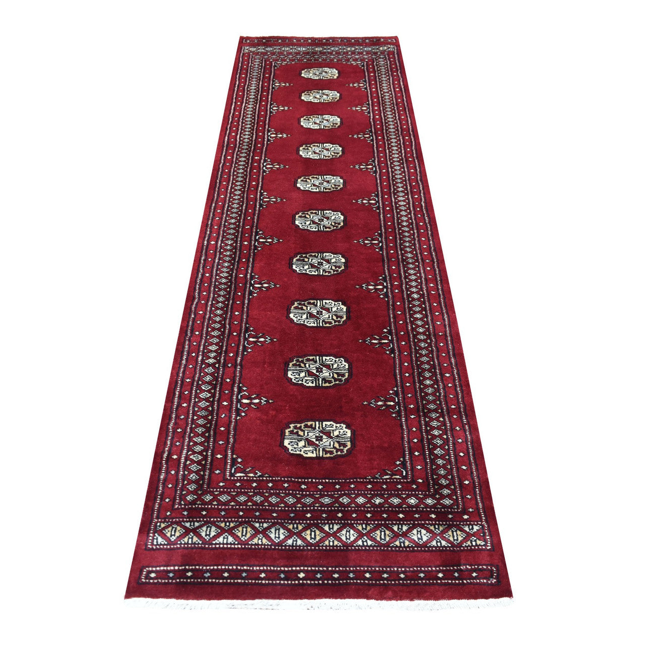 Red 2'6" x 9'1" Tribal & Geometric Hand knotted Wool Rug - Sku: O069202