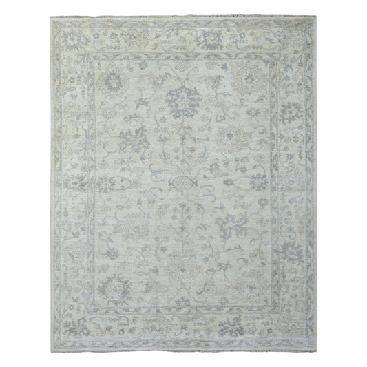 Oushak And Peshawar Wool Hand Knotted Rug Ivory Ivory 8.1X9.7 -O069259