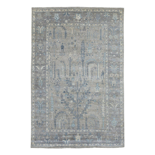 Oushak And Peshawar Wool Hand Knotted Rug Grey Gray 6.0X9.2 -O069266