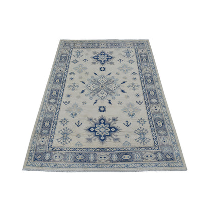 Kazak Wool Hand Knotted Rug Ivory Gray 3.9X5.9 -O069302