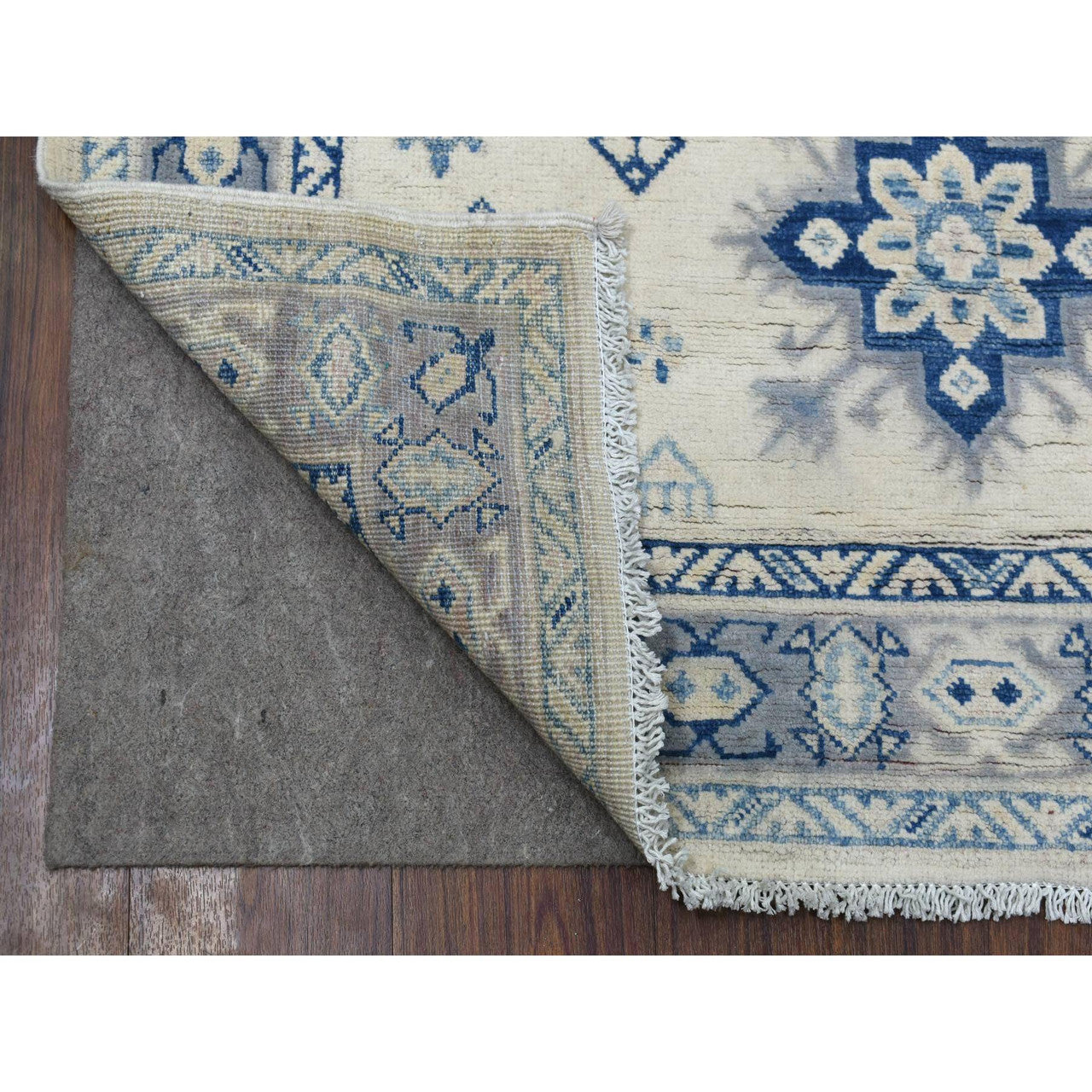 Kazak Wool Hand Knotted Rug Ivory Gray 3.9X5.9 -O069302