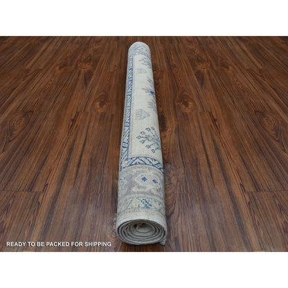 Kazak Wool Hand Knotted Rug Ivory Gray 3.9X5.9 -O069302
