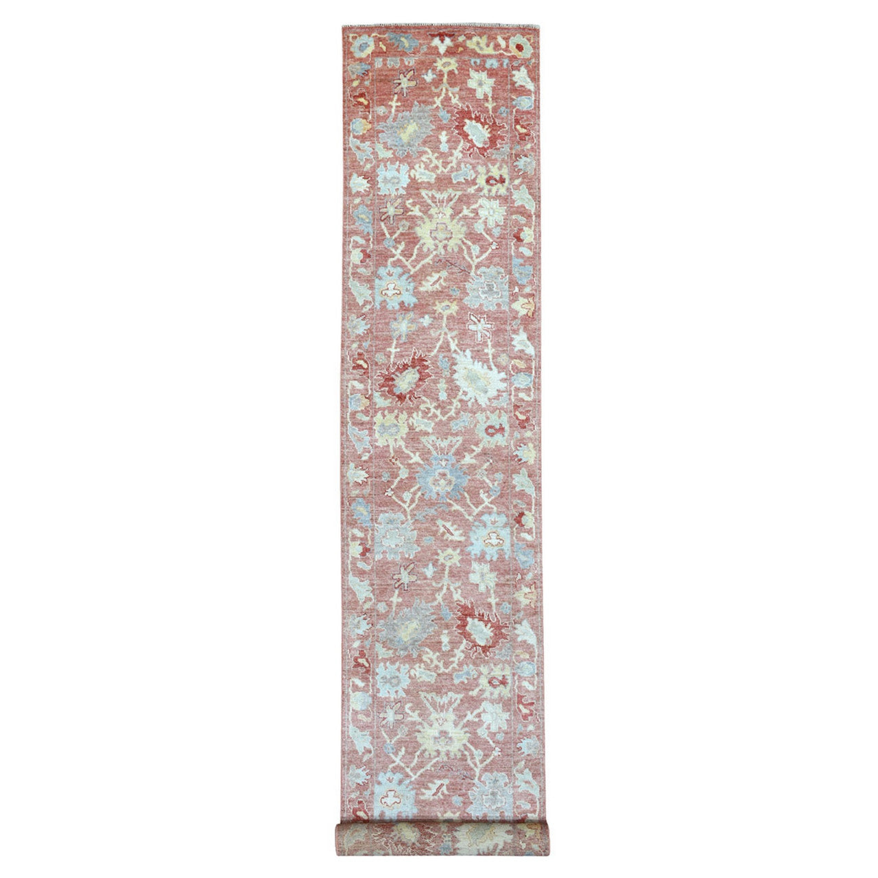 Pink 3'0" x 19'9" Oushak And Peshawar Hand knotted Wool Rug - Sku: O069321