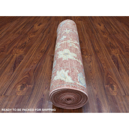Oushak And Peshawar Wool Hand Knotted Rug Pink No Border 3.0X19.9 -O069321