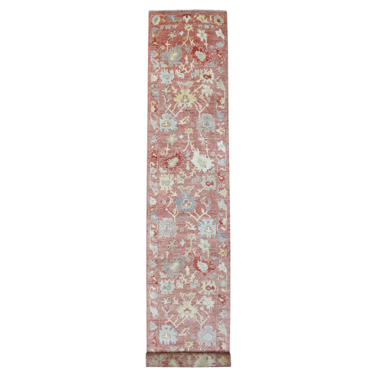 Pink 3'1" x 19'8" Oushak And Peshawar Hand knotted Wool Rug - Sku: O069337