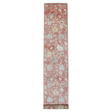 Oushak And Peshawar Wool Hand Knotted Rug Pink No Border 3.1X19.8 -O069337