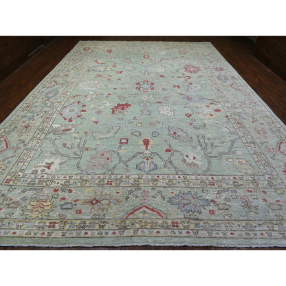 Oushak And Peshawar Wool Hand Knotted Rug Green Gray 11.9X17.3 -O069373