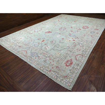 Oushak And Peshawar Wool Hand Knotted Rug Green Gray 11.9X17.3 -O069373