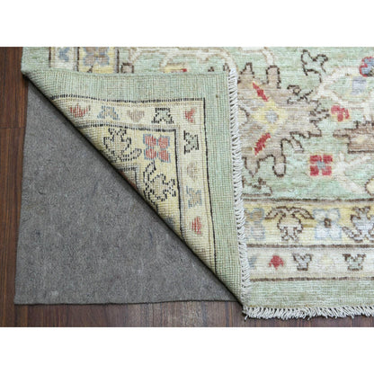 Oushak And Peshawar Wool Hand Knotted Rug Green Gray 11.9X17.3 -O069373