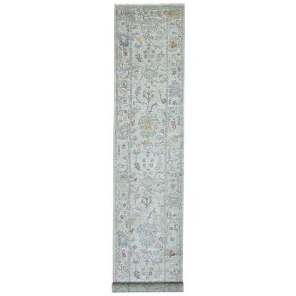 Oushak And Peshawar Wool Hand Knotted Rug Grey Gray 3.0X15.10 -O069379