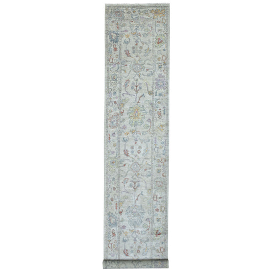 Oushak And Peshawar Wool Hand Knotted Rug Grey Gray 3.0X15.10 -O069379