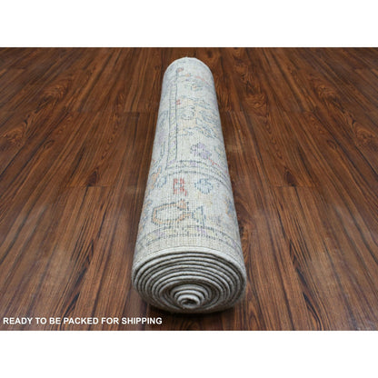 Oushak And Peshawar Wool Hand Knotted Rug Grey Gray 3.0X15.10 -O069379