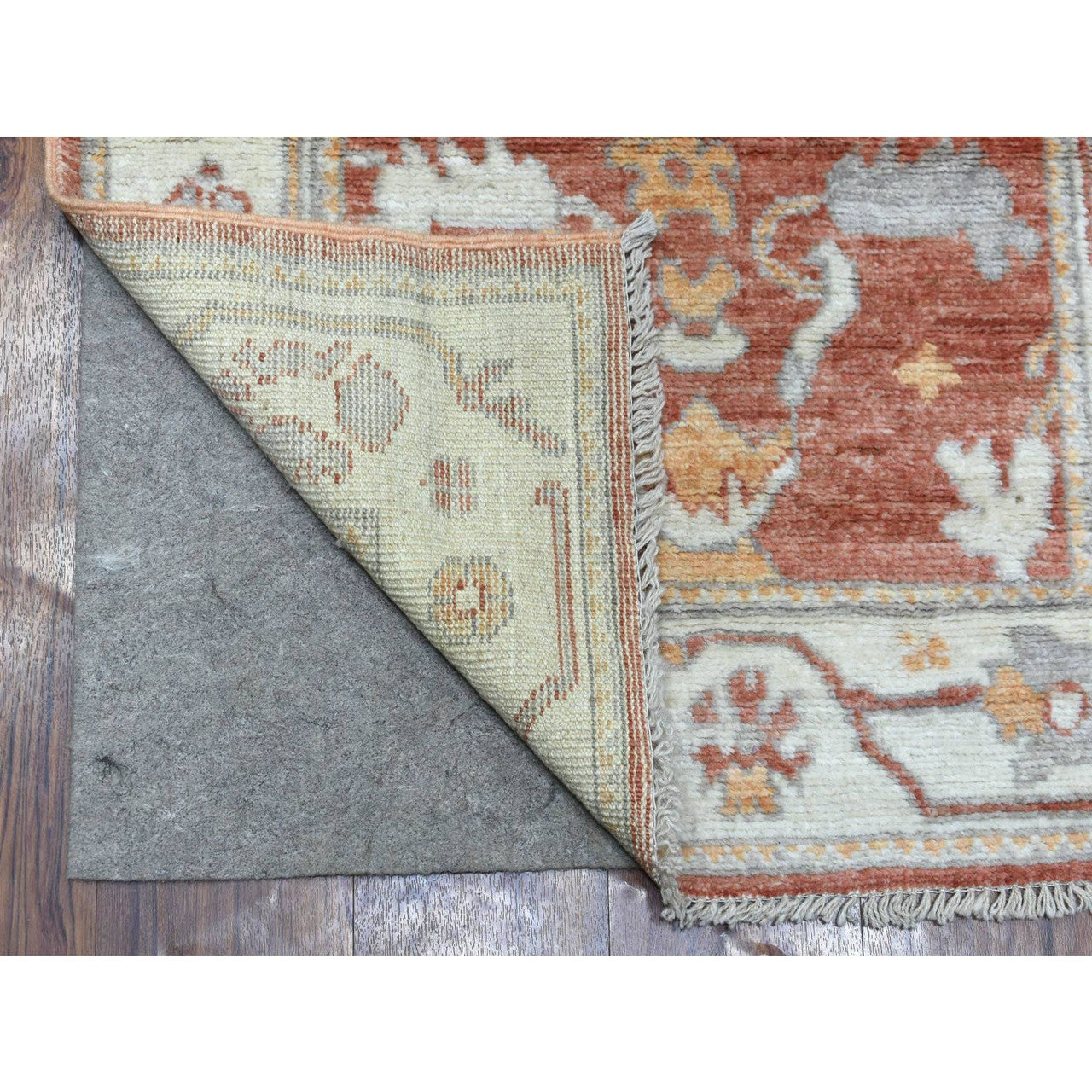 Oushak And Peshawar Wool Hand Knotted Rug Orange Ivory 2.8X12.0 -O069391